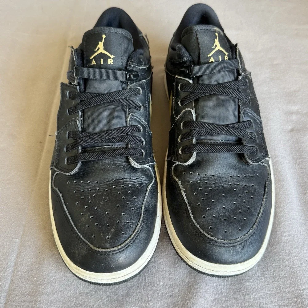 Size 10 - Air Jordan 1 FlyEase Low Black Metallic Gold White Dm1206-071